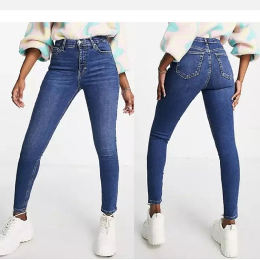 Topshop Moto Jamie High Waist Ankle Grazer Medium Wash Skinny Jeans NEW Size 25