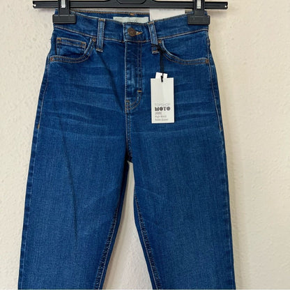 Topshop Moto Jamie High Waist Ankle Grazer Medium Wash Skinny Jeans NEW Size 25