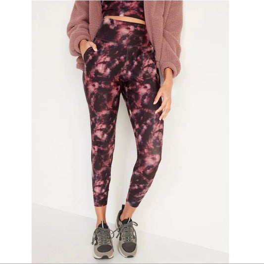 Old Navy High Waisted Powersoft 7/8 Length Red Tie Dye Joggers Size S