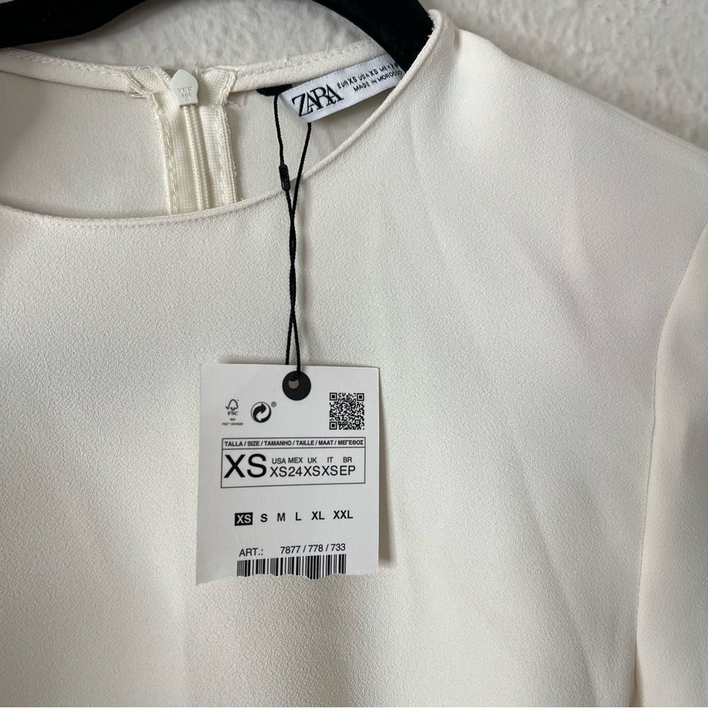ZARA Long Sleeve Cropped Blouse Top NEW Size XS in Ivory