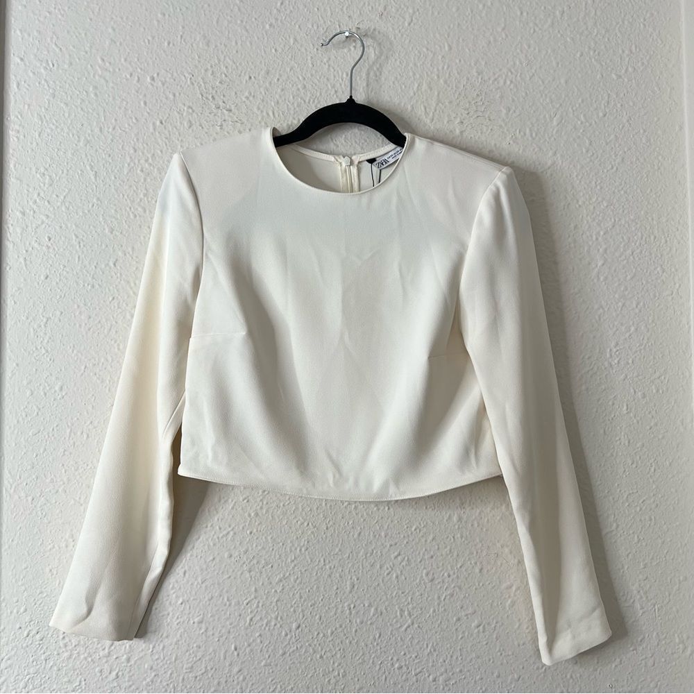 ZARA Long Sleeve Cropped Blouse Top NEW Size XS in Ivory