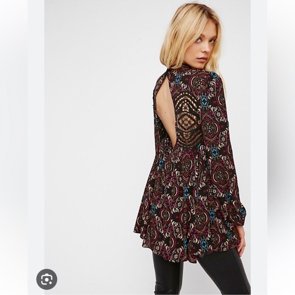 Free People Sweet Thang Printed Black Tunic Combo Size Small