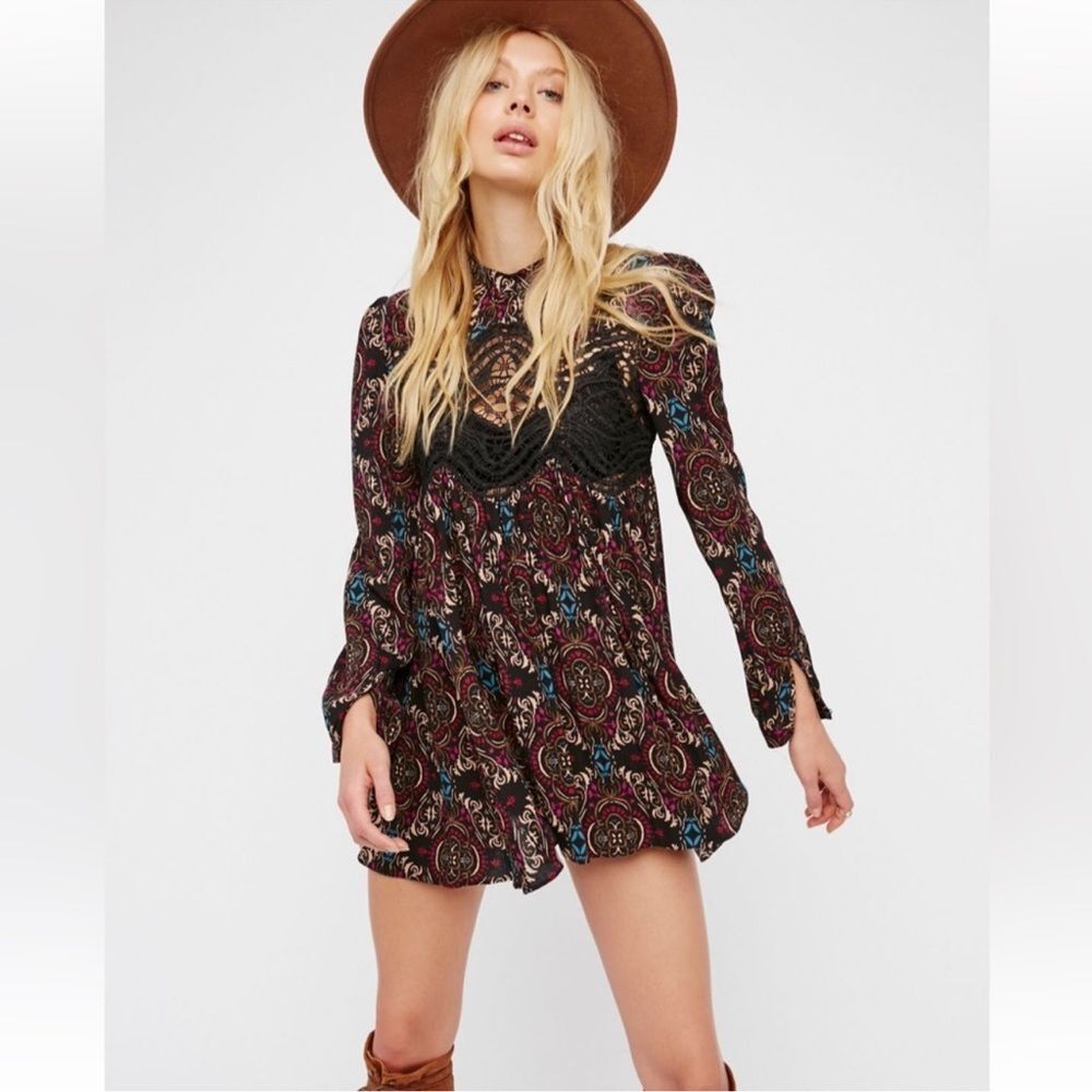 Free People Sweet Thang Printed Black Tunic Combo Size Small