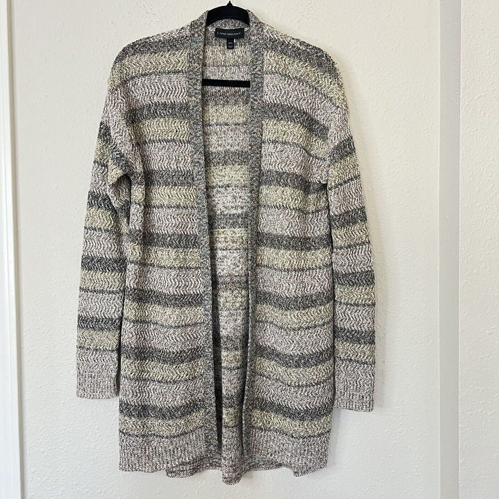 Lane Bryant Striped Open Front Longline Cardigan Sweater Shimmer Size 14/16