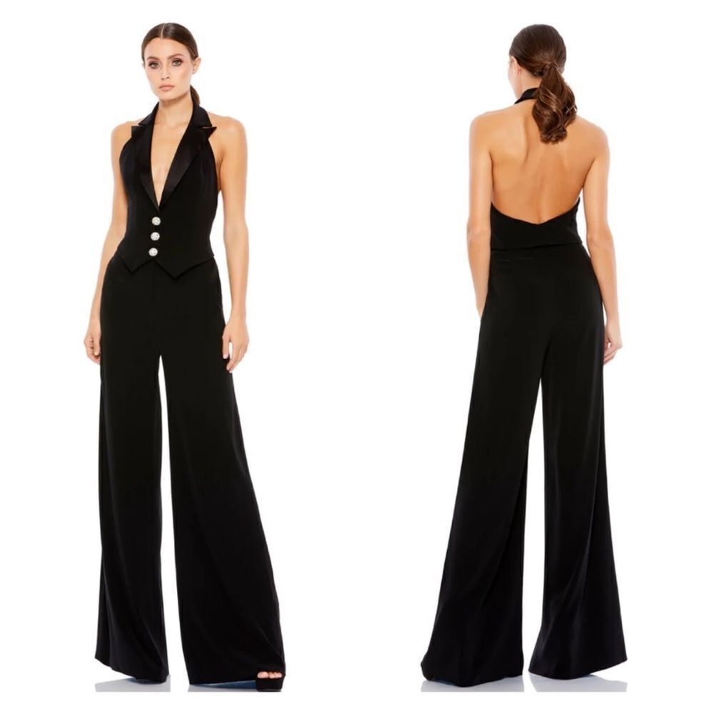 Mac Duggal Black Tuxedo Halter Jumpsuit NEW Size 6