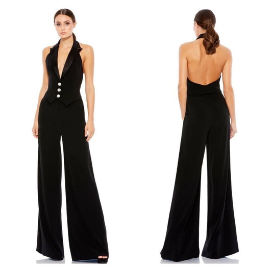 Mac Duggal Black Tuxedo Halter Jumpsuit NEW Size 6