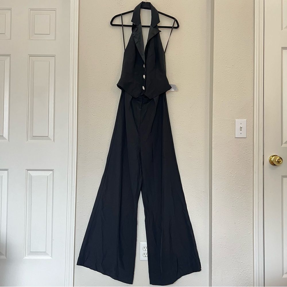 Mac Duggal Black Tuxedo Halter Jumpsuit NEW Size 6