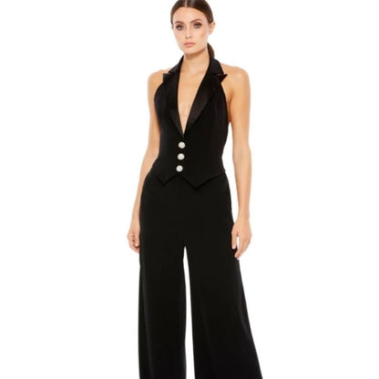 Mac Duggal Black Tuxedo Halter Jumpsuit NEW Size 6