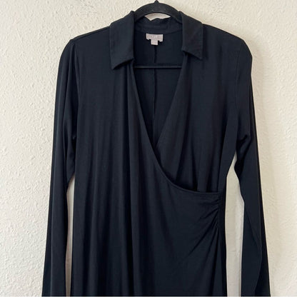J. Jill Wearever Black Dress Long Sleeve Faux Wrap Size Medium Knee Length