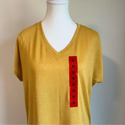 Orvis Women's Short Sleeve V-Neck Tunic Knit Top Size Medium Yellow
