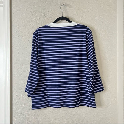Draper James V-Neck Puff Sleeve Shirt in Nassau Navy Mariner Stripe Size XL