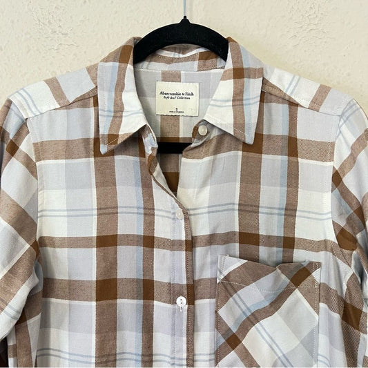 Abercrombie & Fitch Relaxed Flannel Plaid Button Down Shirt NEW Size S