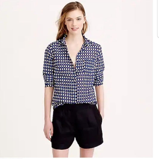J. Crew Boy Shirt in Jet-Set Geo Print Button Down Shirt Long Sleeves Size 6