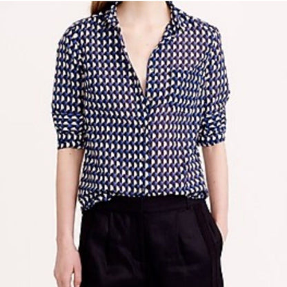 J. Crew Boy Shirt in Jet-Set Geo Print Button Down Shirt Long Sleeves Size 6