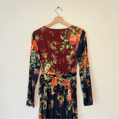 Anthropologie Farm Rio Audrey Wrap Maxi Dress Floral Long Sleeve Size SP