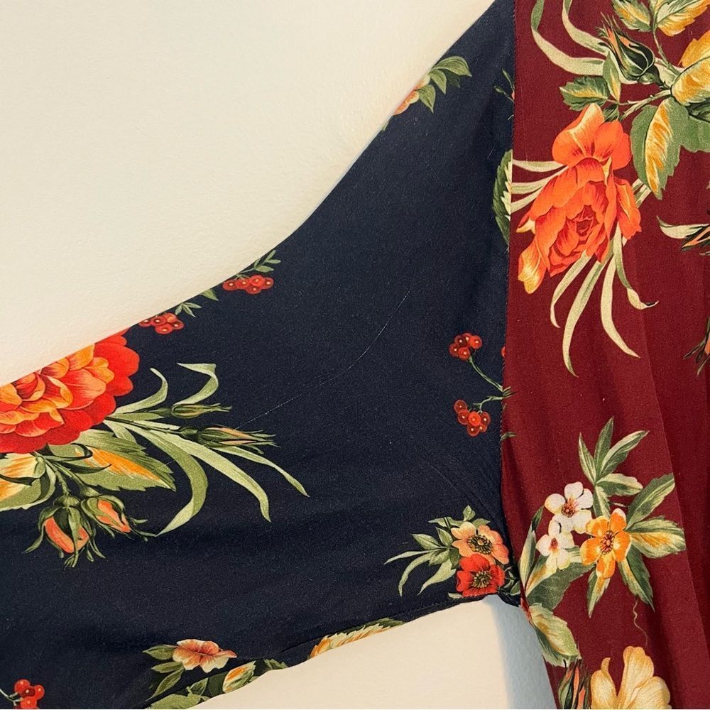 Anthropologie Farm Rio Audrey Wrap Maxi Dress Floral Long Sleeve Size SP