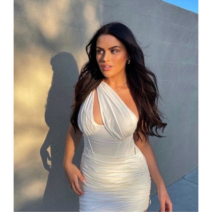 House of CB Clementine White Cutout Ruched Bodycon Mini Dress Size Small