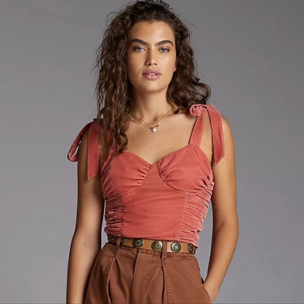 Anthropologie Corset-Seamed Velvet Top Size L