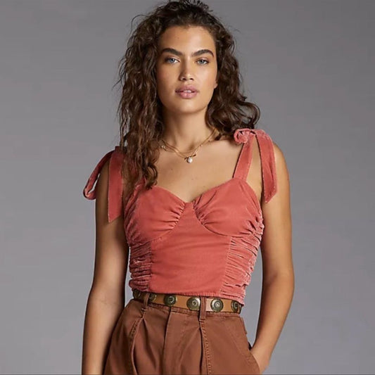 Anthropologie Corset-Seamed Velvet Top Size L