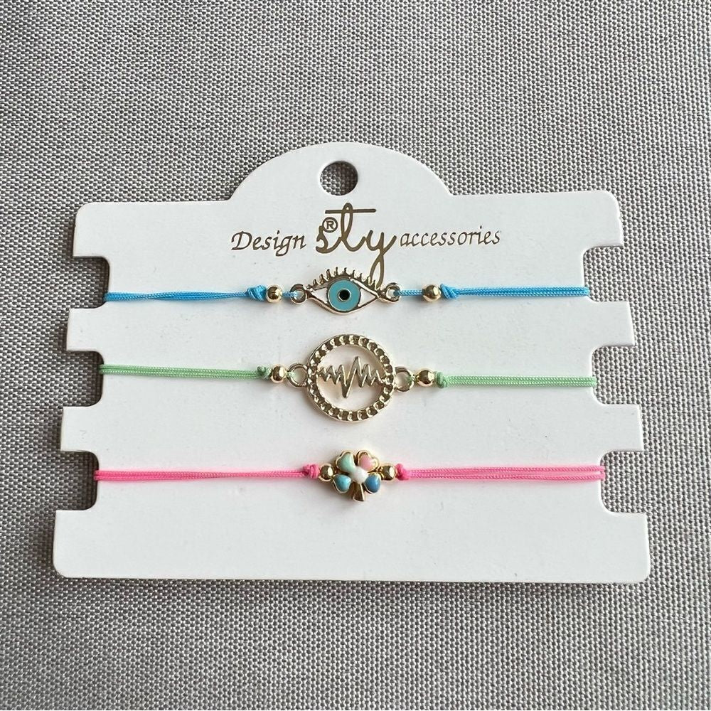 Macrame String Evil Eye Lucky Boho Bracelet NEW Set of 3