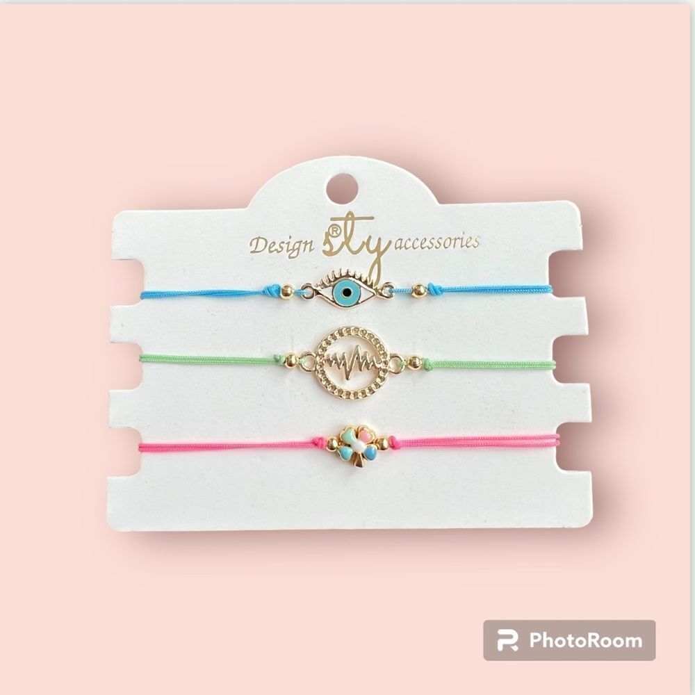 Macrame String Evil Eye Lucky Boho Bracelet NEW Set of 3