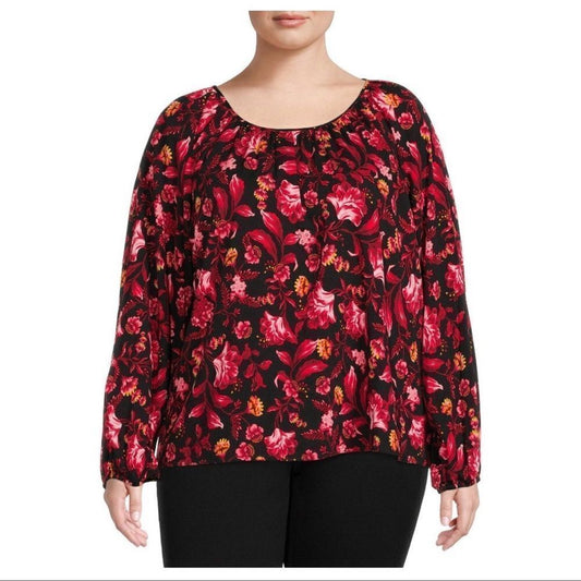 Terra & Sky Plus Size Peasant Floral Blouse Top 3X