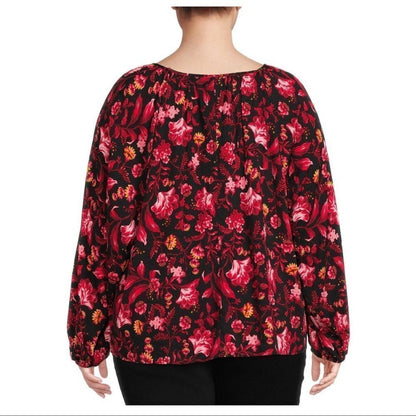 Terra & Sky Plus Size Peasant Floral Blouse Top 3X