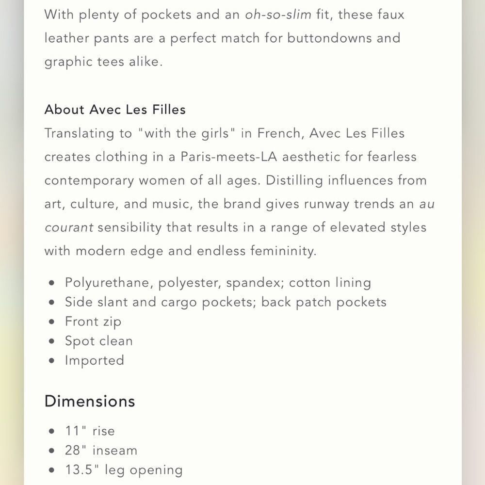 Anthropologie Avec Les Filles Gabi Vegan Faux Leather Utility Pants