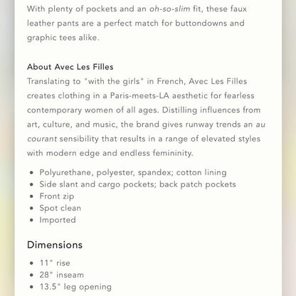 Anthropologie Avec Les Filles Gabi Vegan Faux Leather Utility Pants