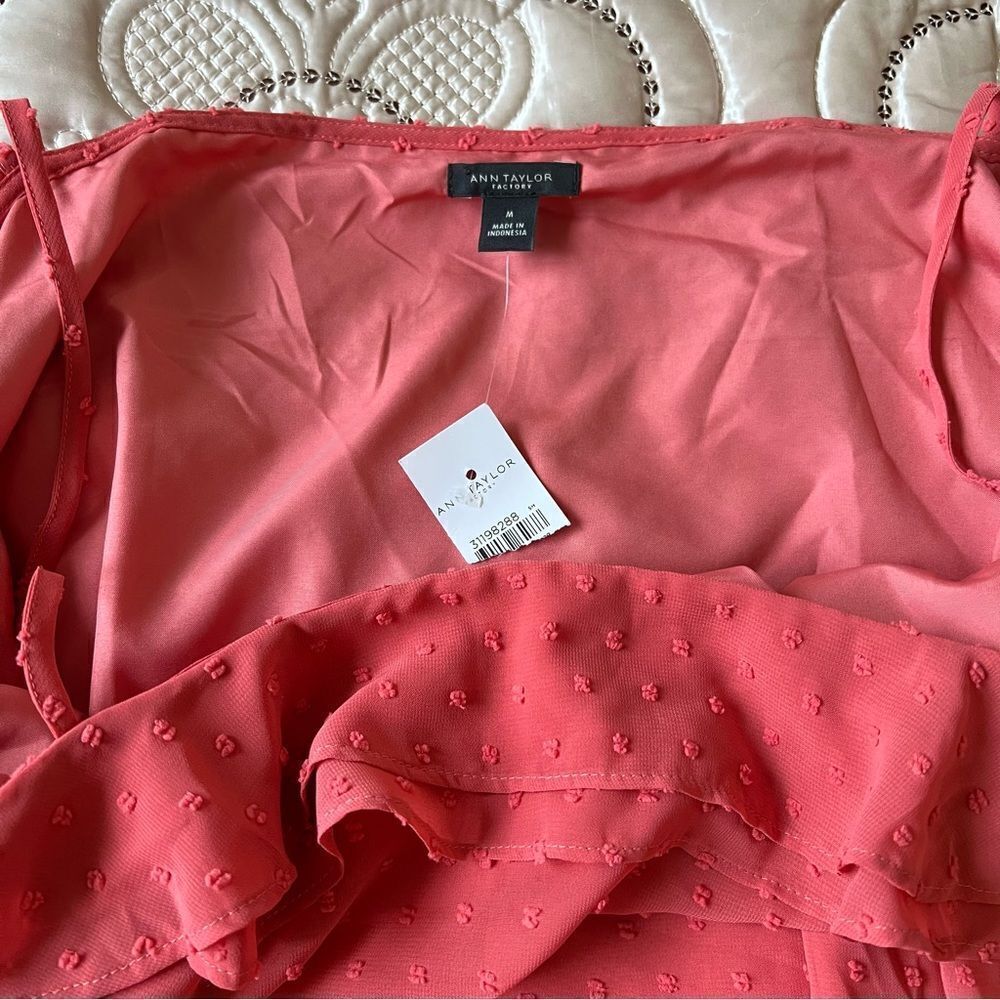 Ann Taylor Factory Clip Dot Ruffled Cold Shoulder Blouse NEW Size Medium