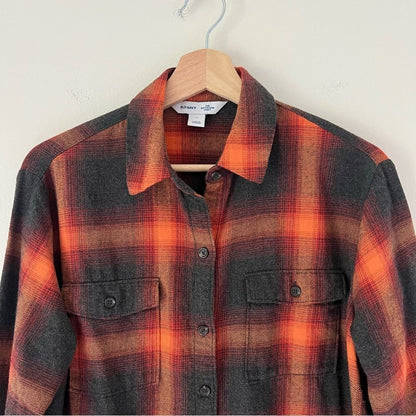 Taylor Swift Evermore Flannel Button Down Shirt Size Small Old Navy Orange Gray
