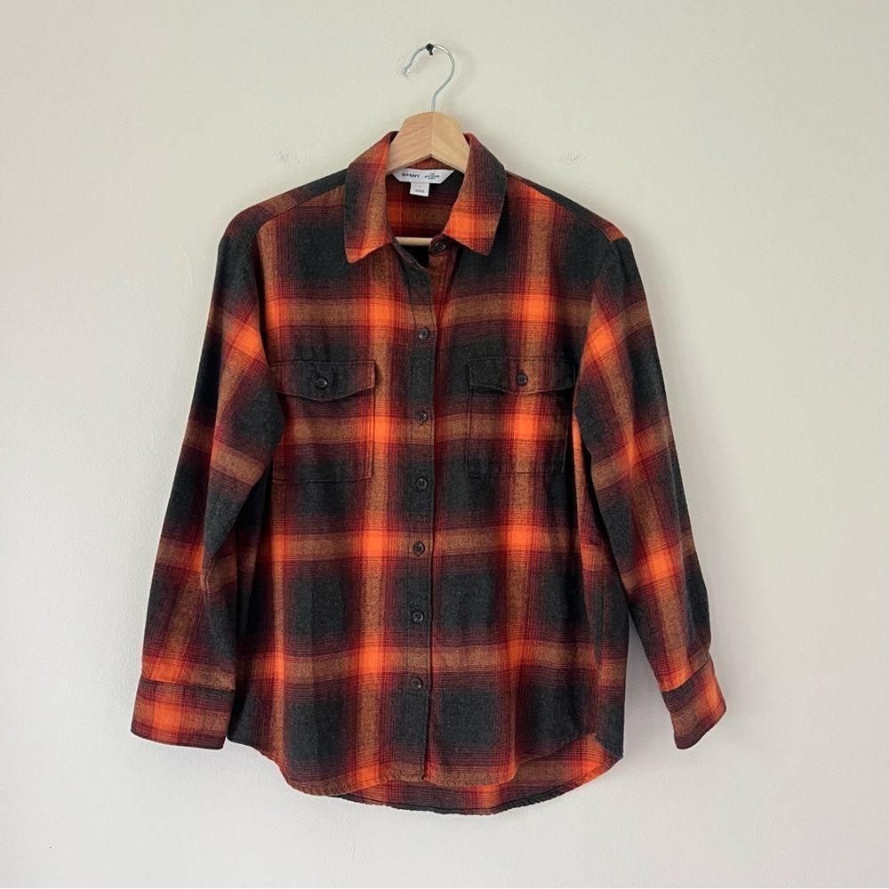 Taylor Swift Evermore Flannel Button Down Shirt Size Small Old Navy Orange Gray
