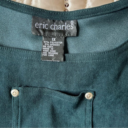 Eric Charles Pinafore Midi Overall Dress in Green Plus Size 1X