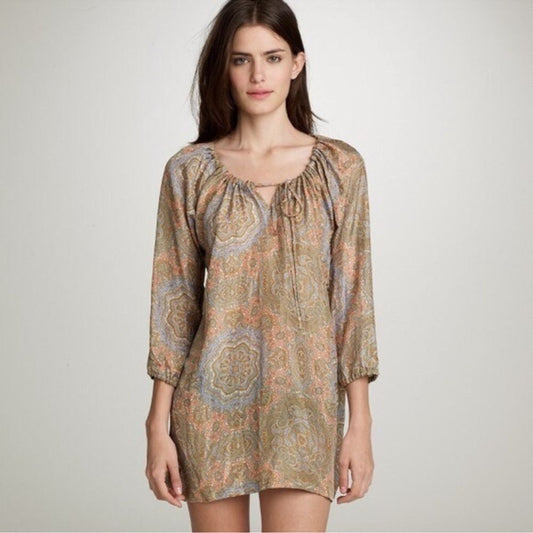 J. Crew Harbor Paisley 100% Silk Tunic Top Size Medium