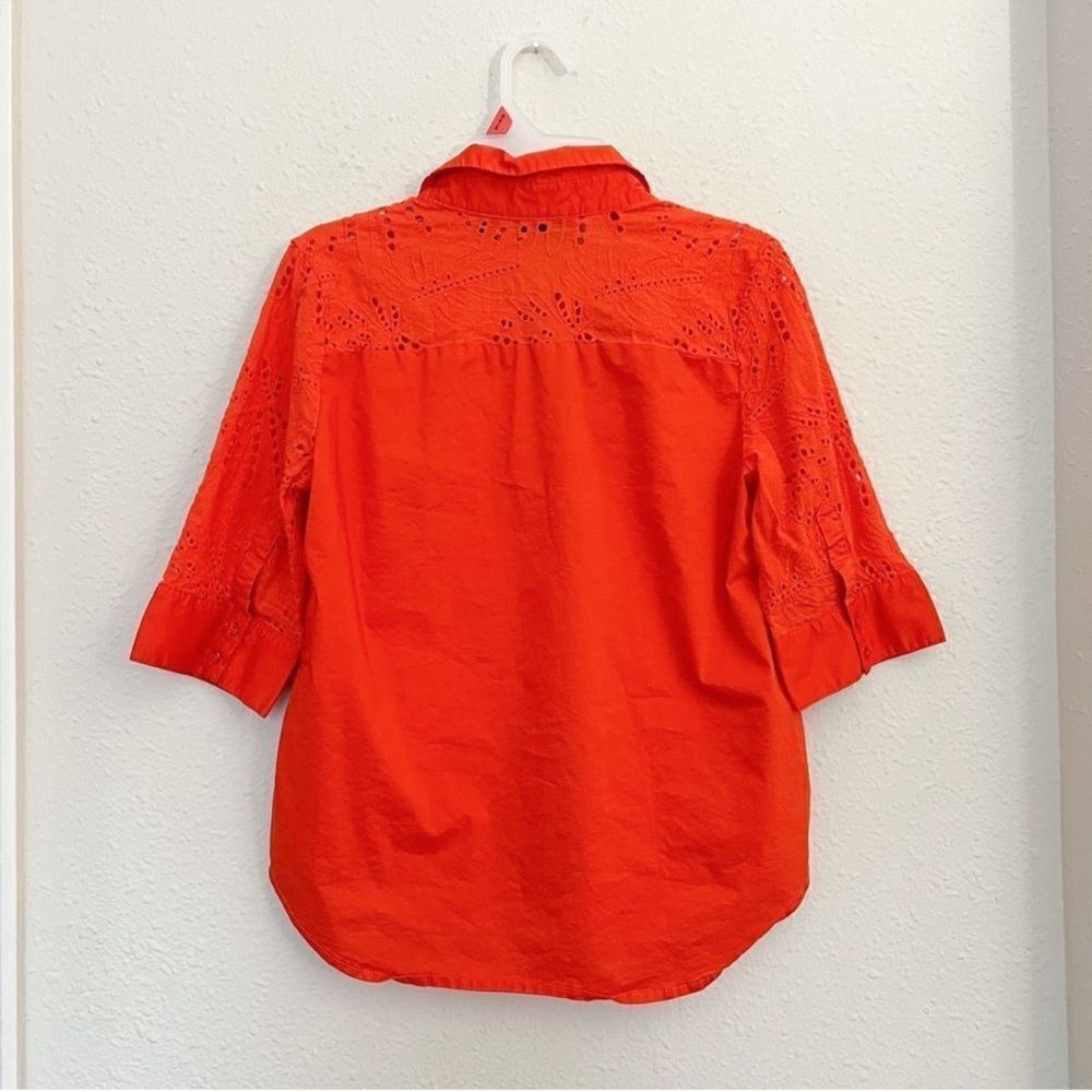 New York & Company 7th Avenue Cotton Eyelet Button Front Shirt Size Medium