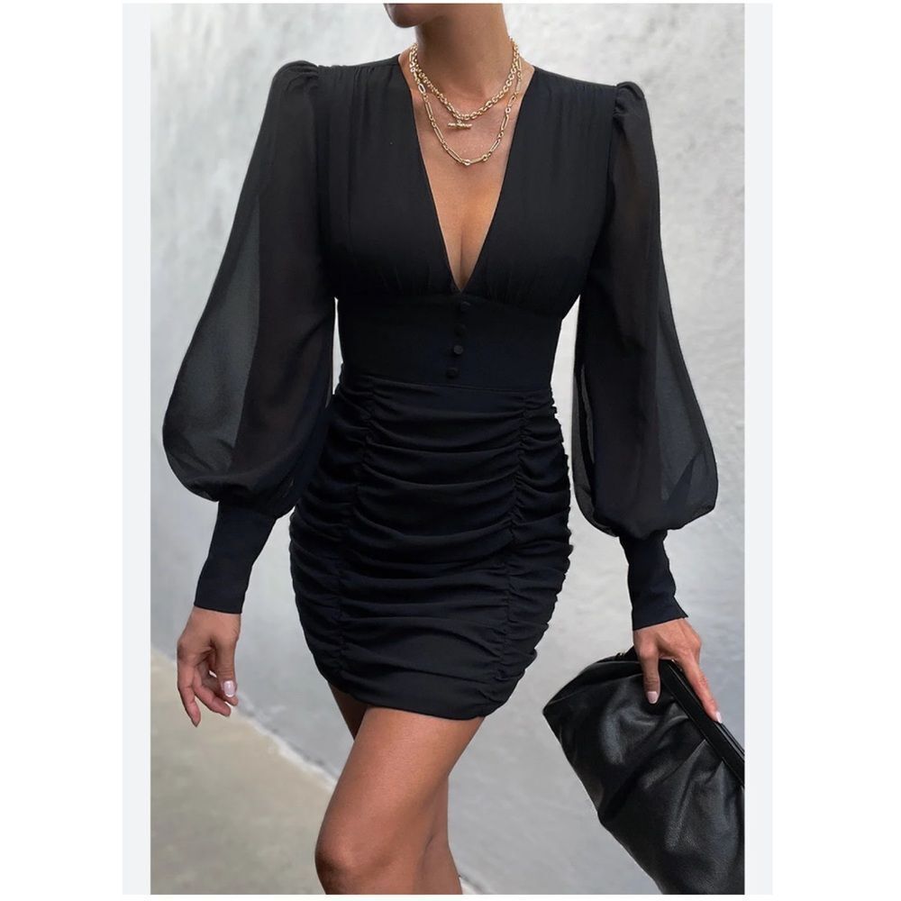 Runaway the Label Black Puff Long Sleeve Mini Dress Size 8