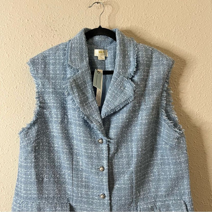Anthropologie Maeve Sleeveless Tweed Blazer Mini Dress NEW Plus Size 18W in Blue