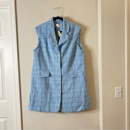 Anthropologie Maeve Sleeveless Tweed Blazer Mini Dress NEW Plus Size 18W in Blue