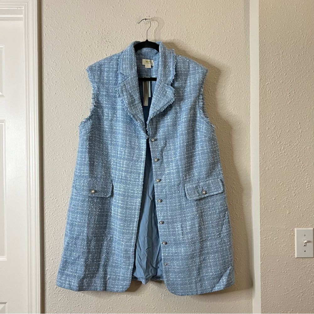 Anthropologie Maeve Sleeveless Tweed Blazer Mini Dress NEW Plus Size 18W in Blue