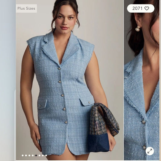 Anthropologie Maeve Sleeveless Tweed Blazer Mini Dress NEW Plus Size 18W in Blue