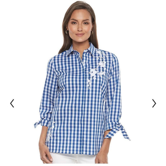 Croft & Barrow Embroidered Gingham Button Down Shirt
