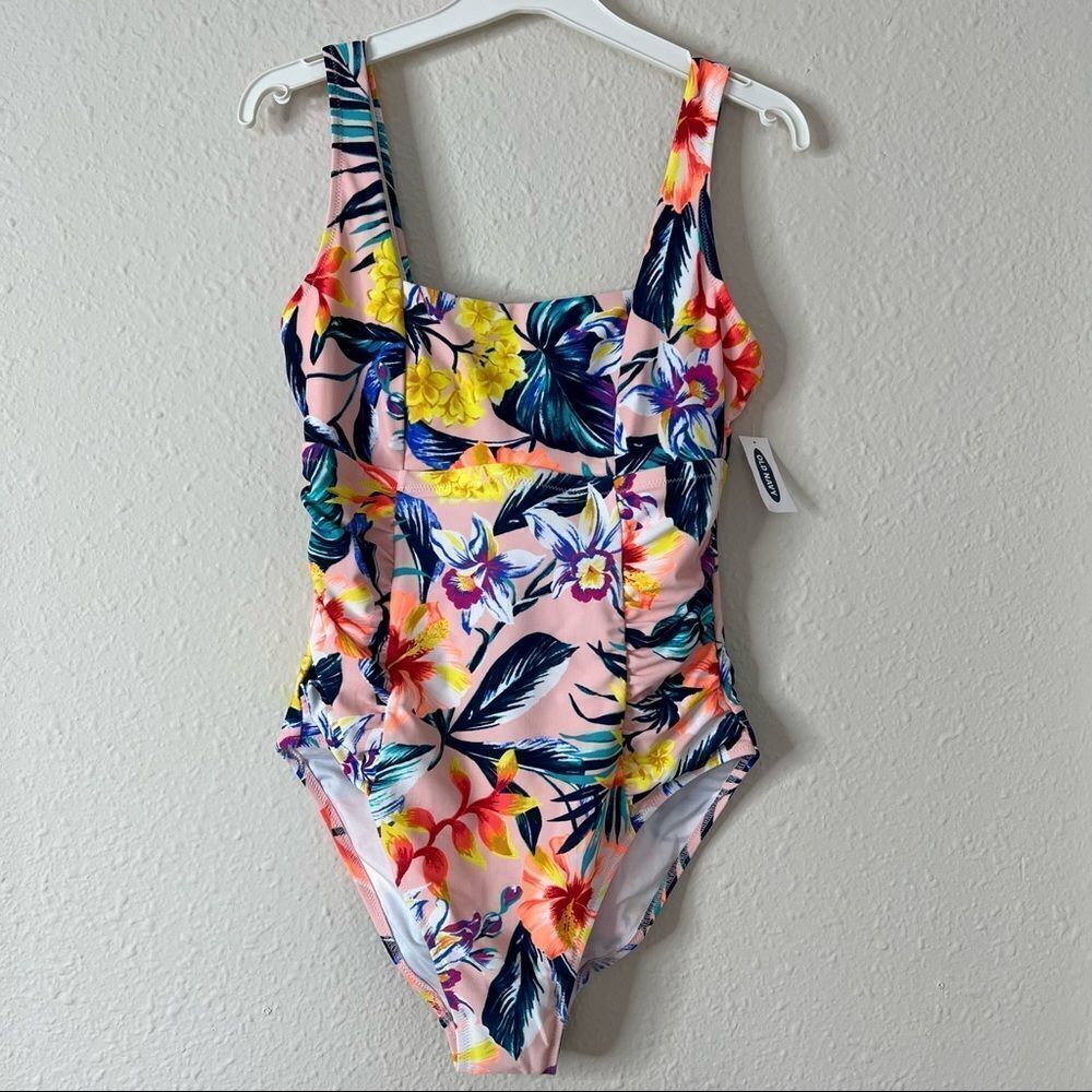 Old Navy Square Neck One Piece Tropical Floral Print Swimsuit Size Medium