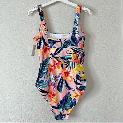 Old Navy Square Neck One Piece Tropical Floral Print Swimsuit Size Medium