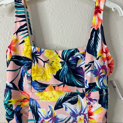 Old Navy Square Neck One Piece Tropical Floral Print Swimsuit Size Medium