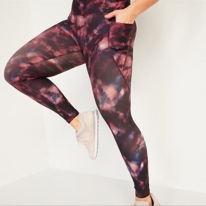 Old Navy High Waisted PowerSoft 7/8-Length Tie-Dye Side-Pocket Leggings Size S