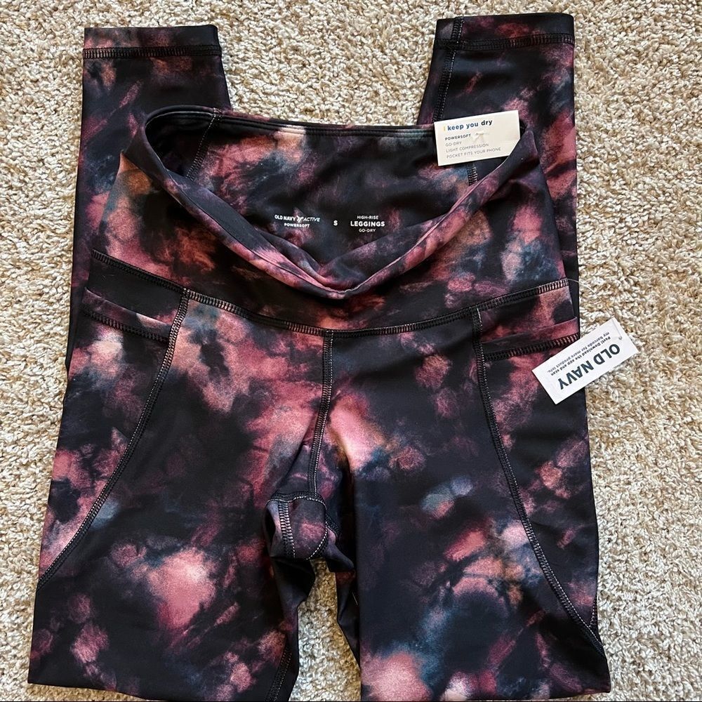 Old Navy High Waisted PowerSoft 7/8-Length Tie-Dye Side-Pocket Leggings Size S