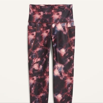 Old Navy High Waisted PowerSoft 7/8-Length Tie-Dye Side-Pocket Leggings Size S