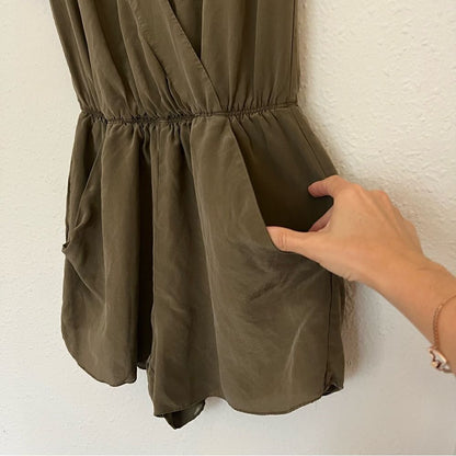 Aritzia Babaton Corbett Olive Green Silk Romper Size XS