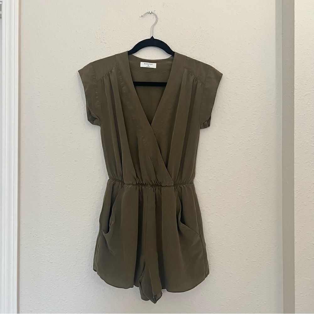 Aritzia Babaton Corbett Olive Green Silk Romper Size XS
