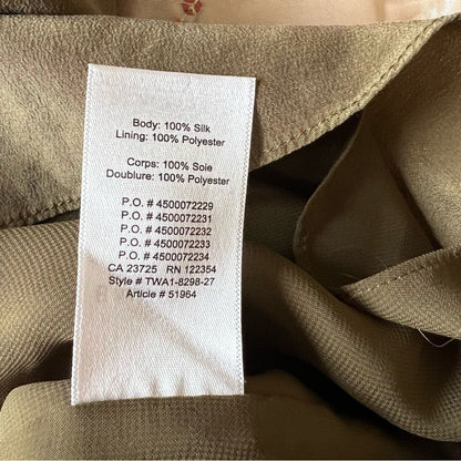 Aritzia Babaton Corbett Olive Green Silk Romper Size XS